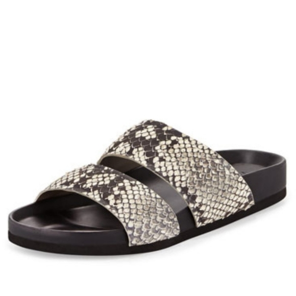 VinceOrion Python-Print Pool-Slide, Black/White - Picture 1 of 12